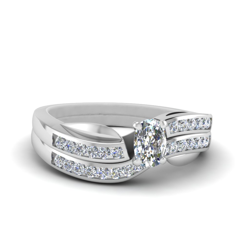 petal channel set cushion diamond wedding ring set in FDENS3083CU NL WG