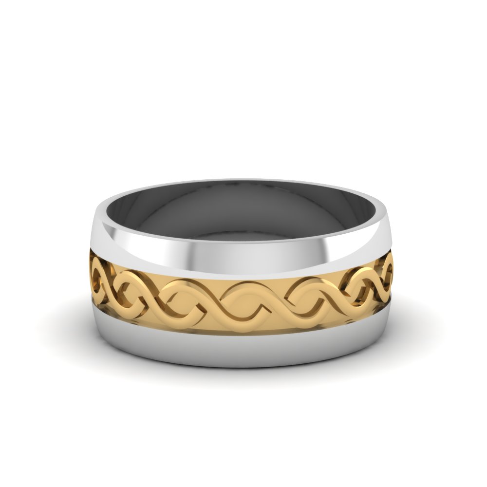 Wedding Rings Set for Couples: Gold Band for Him, Infinity Band with Diamonds for Her