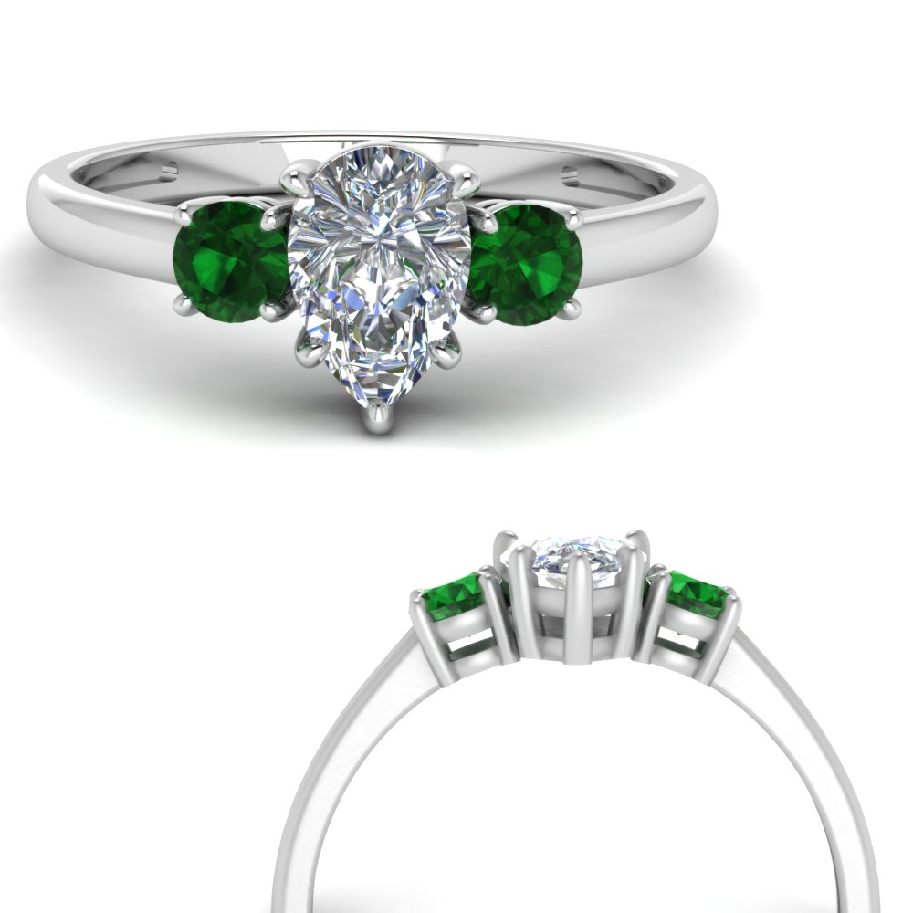 basket prong pear diamond 3 stone engagement ring with emerald in FDENS3106PERGEMGRANGLE3 NL WG.jpg