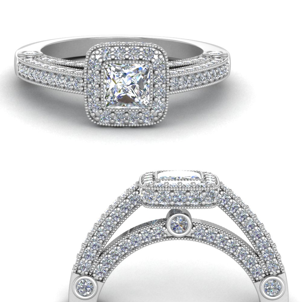  Vintage  Princess  Cut  Under Halo Diamond Engagement Ring  In 