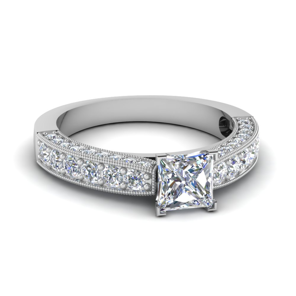  Milgrain Princess Cut Diamond Ring