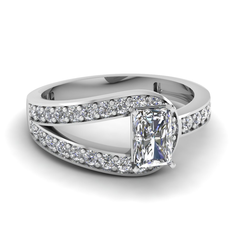 Radiant Cut Loop Pave Diamond Engagement Ring In 14K White ...