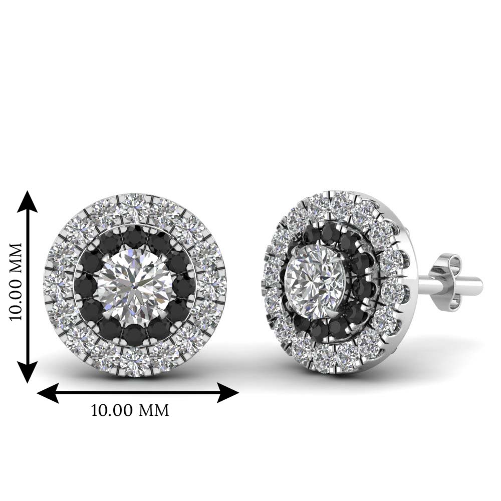 0.75 Carat diamond Halo Stud Earring With Black Diamond In 14K