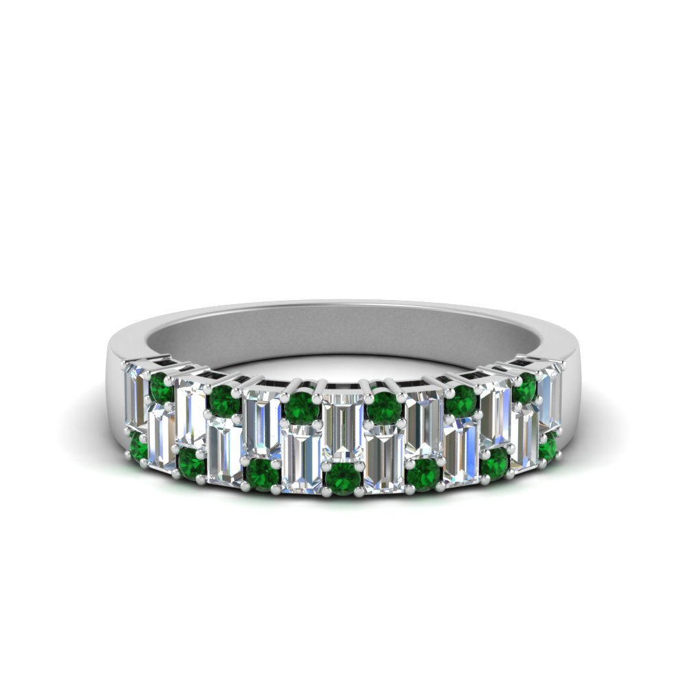 vintage baguette diamond wedding band with round emerald in FD1051BGEMGR NL WG