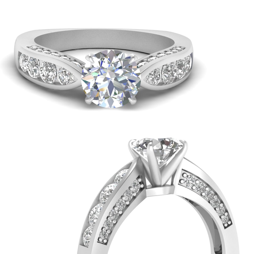 Tapered Round Diamond Engagement Ring In 18K White Gold | Fascinating ...