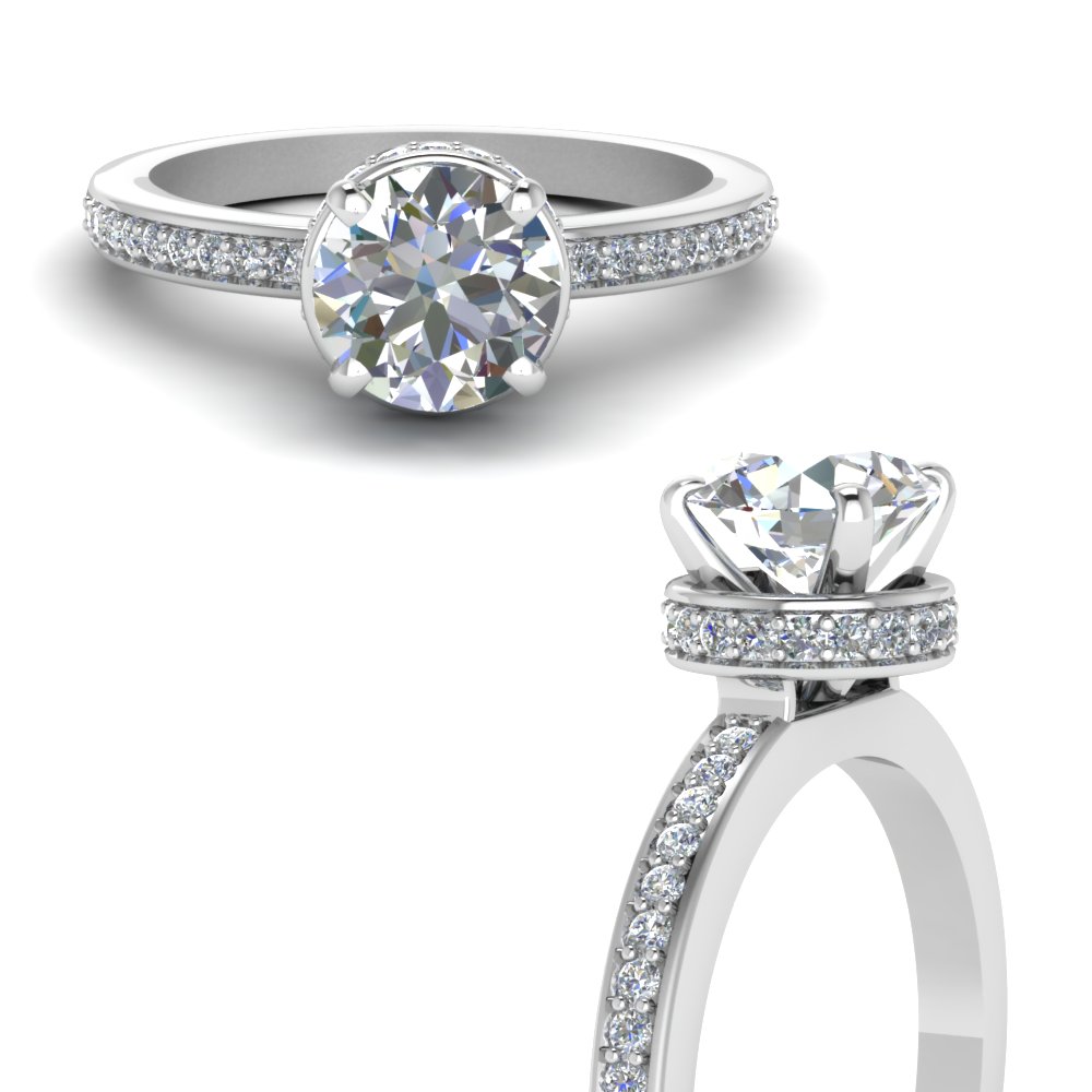 Pave Hidden Halo Diamond Engagement Ring In 14K White Gold ...