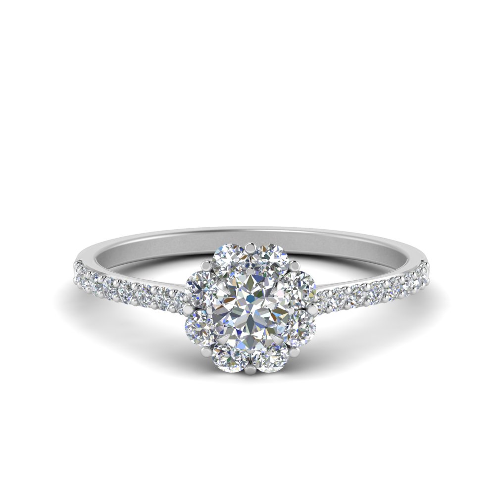 flower halo diamond engagement ring in FD122092ROR NL WG