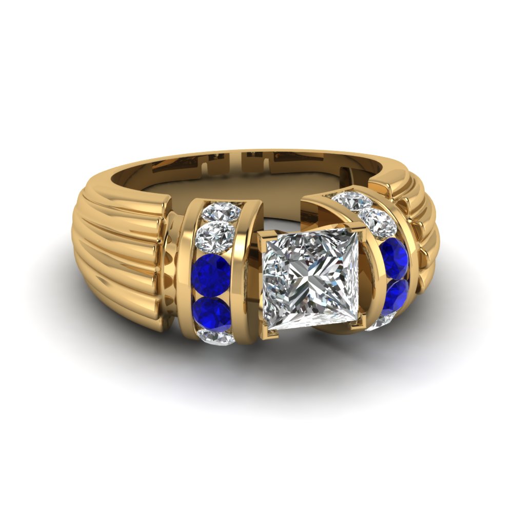 1.25 CT Marquise Cut Blue Sapphire Diamond Engagement Ring 14K Yellow Gold Over