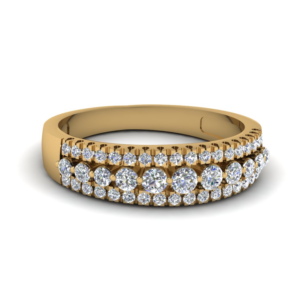 Triple Row Round Diamond Wedding Band In 14k Yellow Gold Fascinating Diamonds