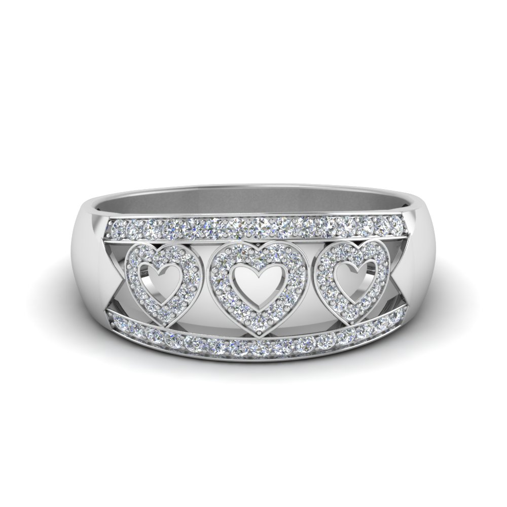 wide pave heart design wedding diamond band in FD63297B NL WG