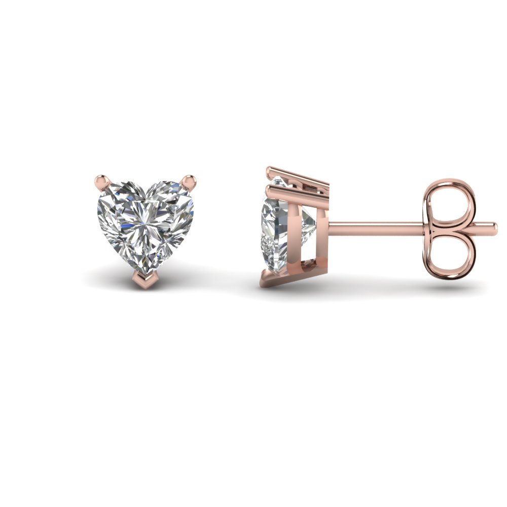 Womens Heart Stud Earring 4 Carat In 18k Rose Gold Fascinating Diamonds