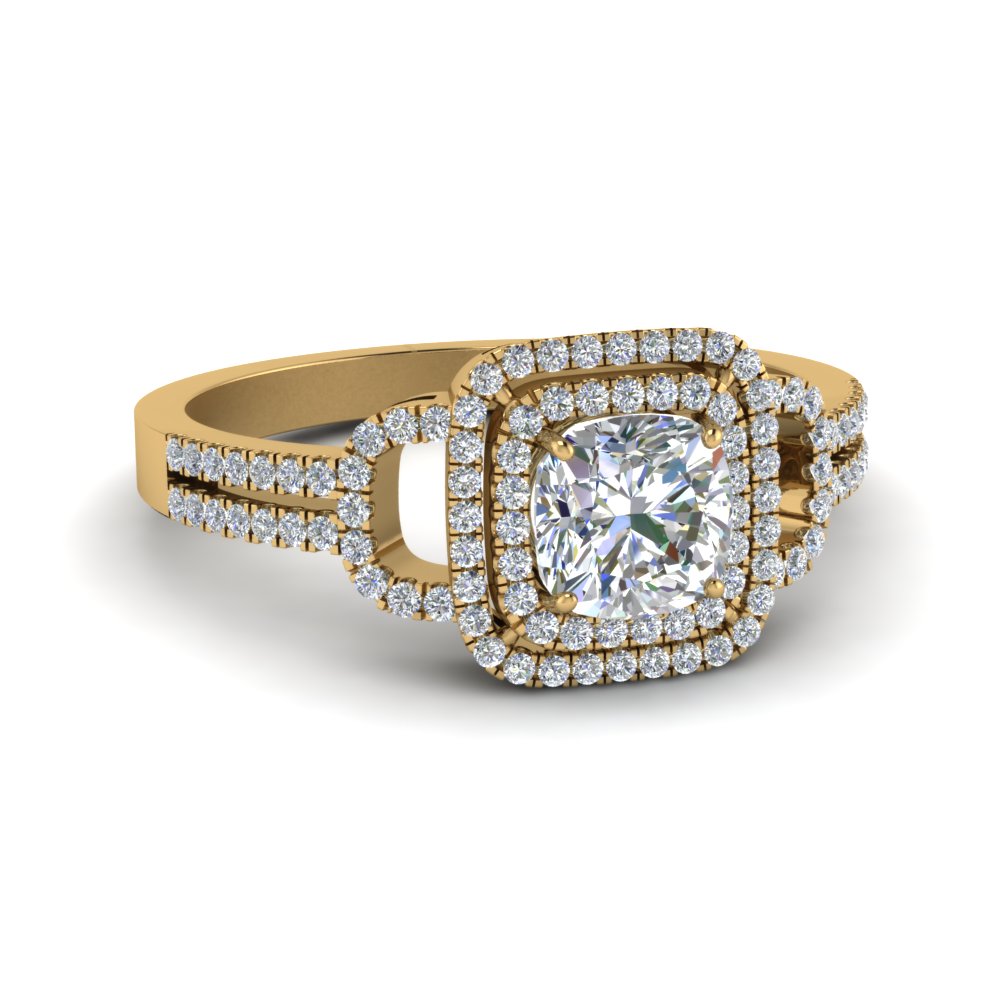 art deco halo cushion diamond engagement ring in FDENS3202CUR NL YG