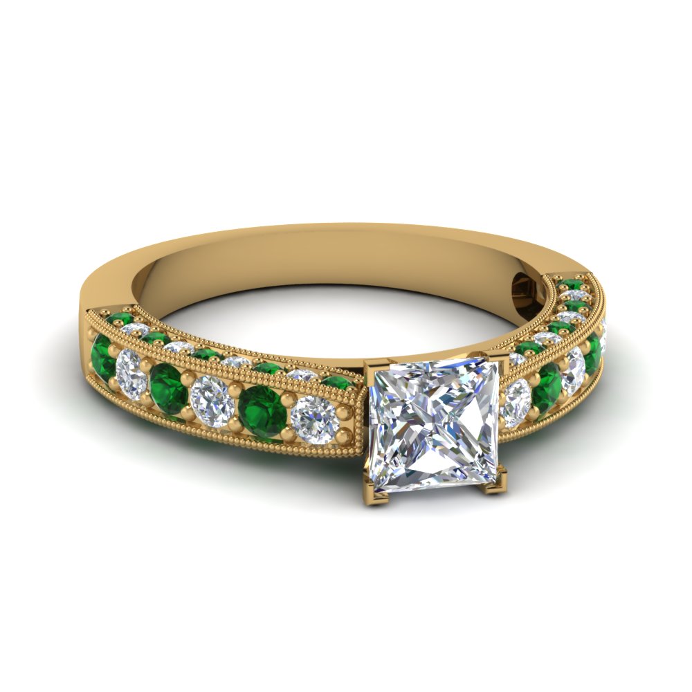 Emerald Milgrain Diamond Rings