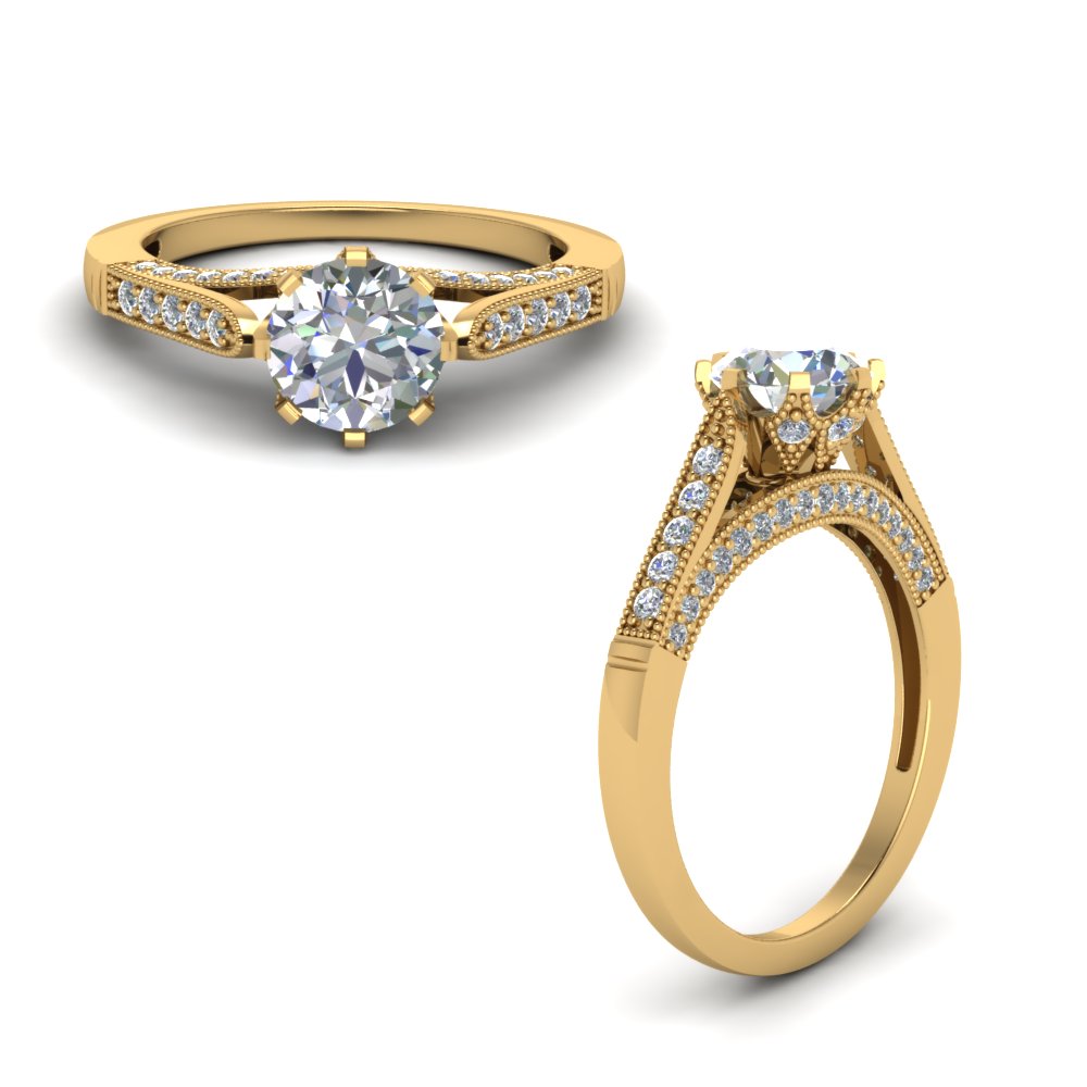 cathedral milgrain diamond engagement ring in FDENR8668RORANGLE1 NL YG