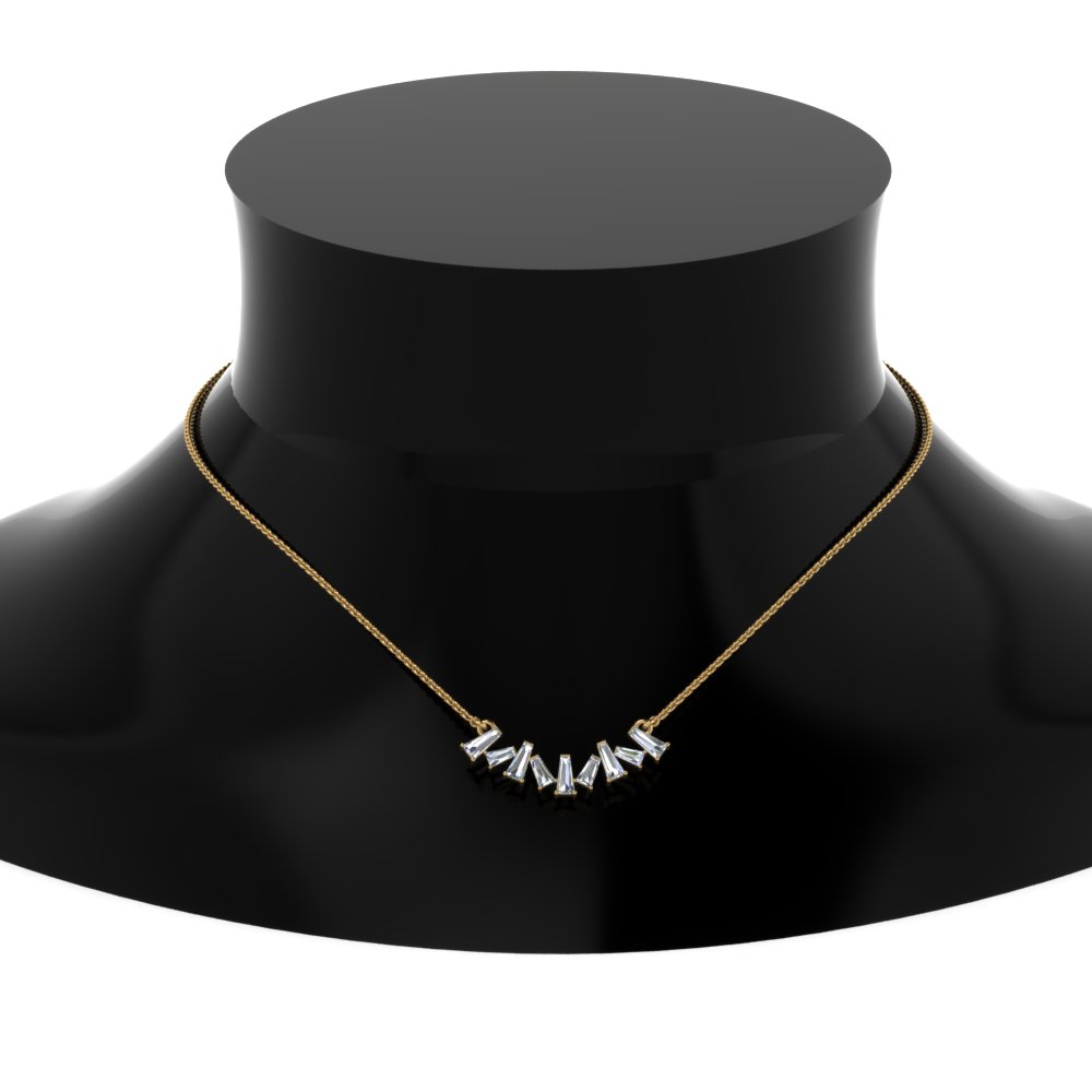 zigzag baguette diamond necklace in 14K yellow gold FDPD8395NECK NL YG