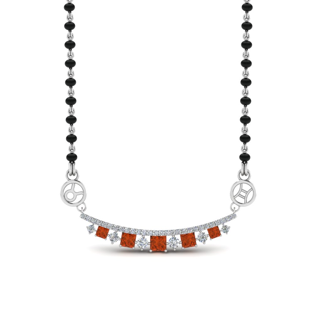 Orange Sapphire Mangalsutra With Black Beads