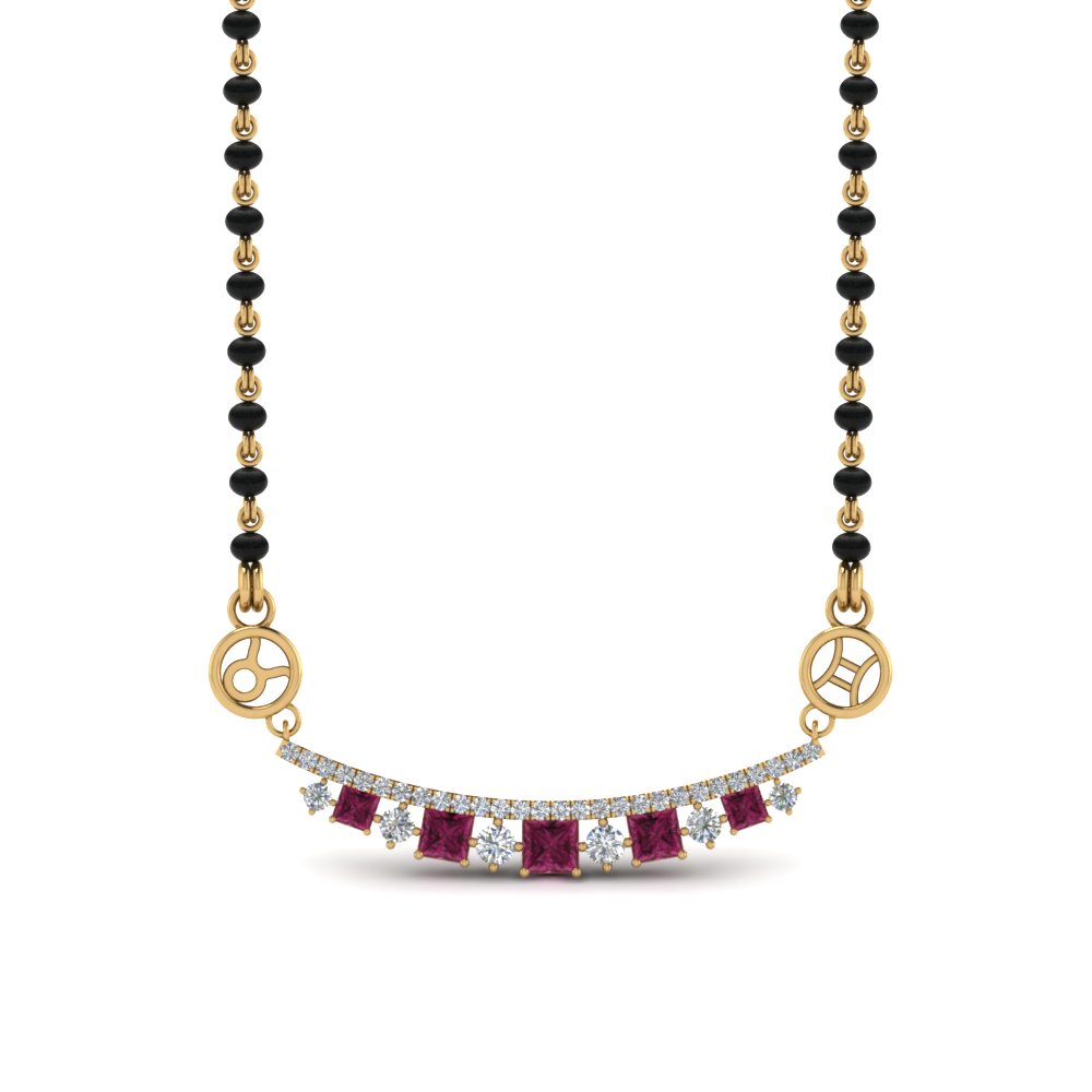 Pink Sapphire Mangalsutra With Zodiac Sign